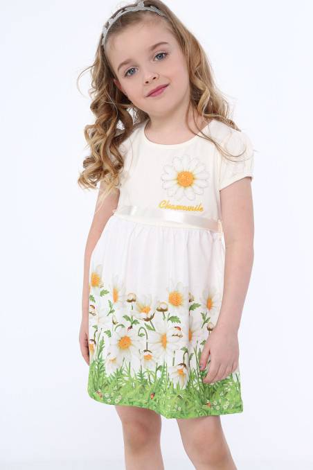 Kremo spalvos suknelė su gėlėm mergaitei