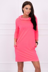 Rožinė neoninė suknelė su kišenėmis KES-14803-8847