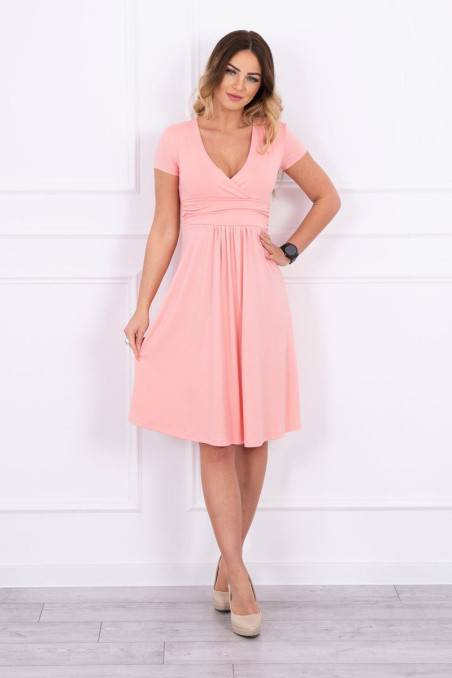 Šviesiai rožinė suknelė trumpom rankovėm KES-14982-60942