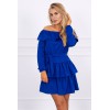 Mėlyna elegantiška suknelė atvirais pečiais