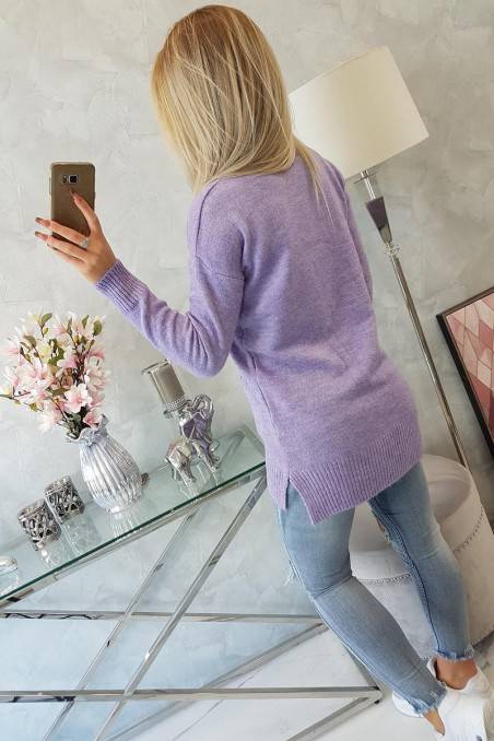 Violetinis megztinis su kišenėmis