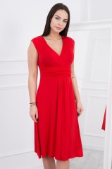 Raudona suknelė trumpom rankovėm KES-2271-8288