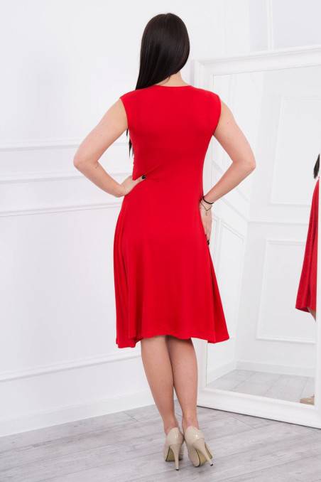 Raudona suknelė trumpom rankovėm KES-2271-8288
