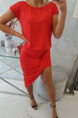 Raudona suknelė trumpom rankovėm KES-9156-61524