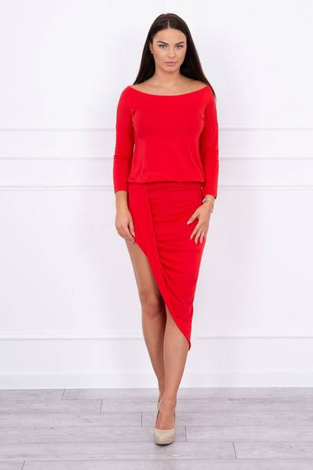 Raudona suknelė su 3/4 rankovėmis KES-12800-8923