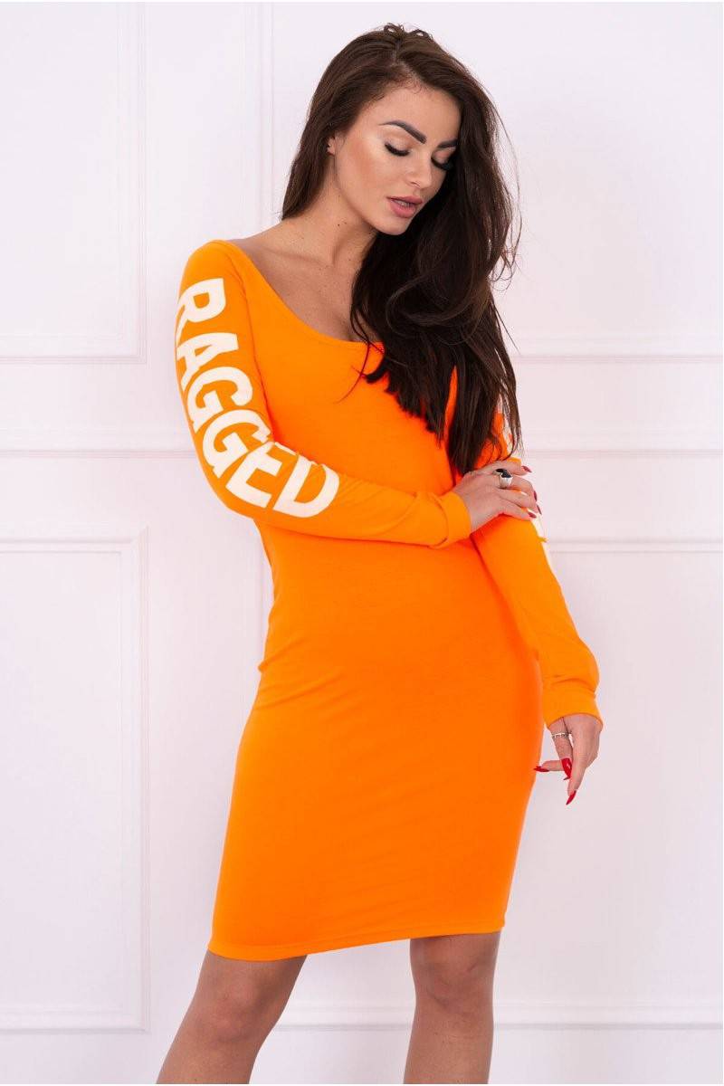 Oranžinė neoninė suknelė su iškarpymais nugaroje