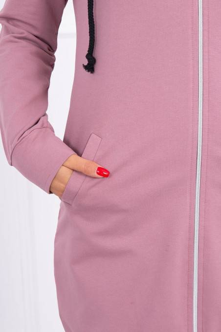 Rožinės spalvos ilgas džemperis su kapišonu