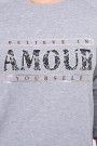 Šviesiai pilka palaidinė su užrašu "Amour"