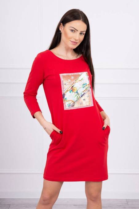 Raudona suknelė su aplikacija KES-16998-66813