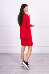 Raudona suknelė su aplikacija KES-17069-66816