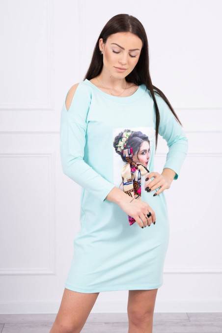 Mėtos spalvos suknelė su aplikacija KES-17078-66826