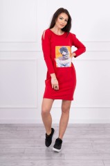 Raudona suknelė su aplikacija KES-17104-66829