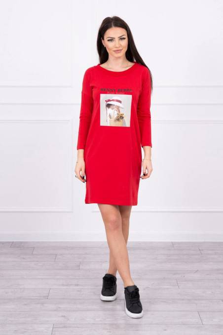 Raudona suknelė su aplikacija KES-17134-66858