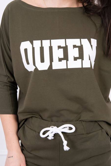 Chaki spalvos dviejų dalių komplektas su užrašu "Queen"