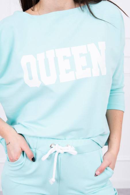Mėtos spalvos dviejų dalių komplektas su užrašu "Queen"