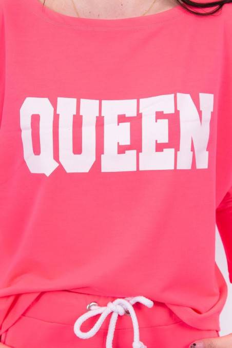 Rožinis neoninis dviejų dalių komplektas su užrašu "Queen"