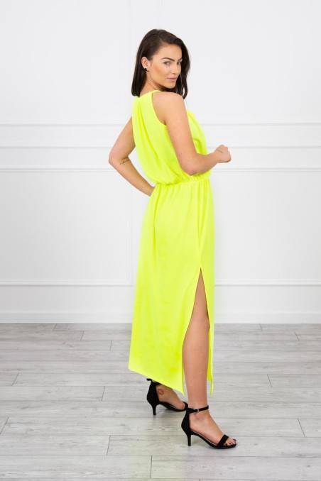 Geltona neoninė ilga suknelė