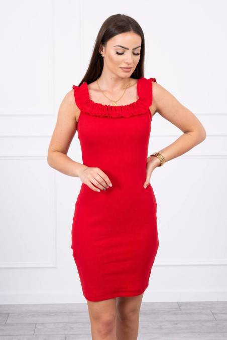 Raudona suknelė atvirais pečiais KES-17707-9097