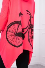 Rožinis neoninis džemperis su dviračio aplikacija nugaroje