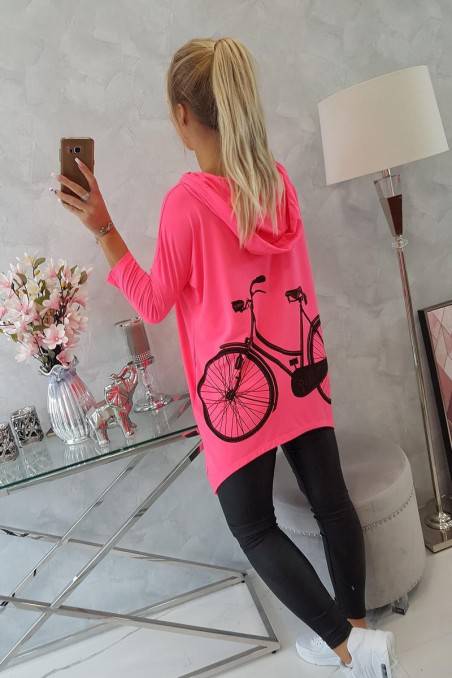 Rožinis neoninis džemperis su dviračio aplikacija nugaroje