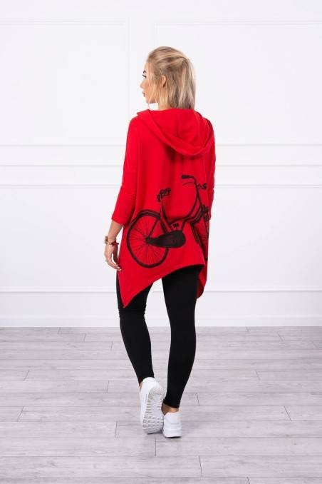 Raudonas džemperis su dviračio aplikacija nugaroje