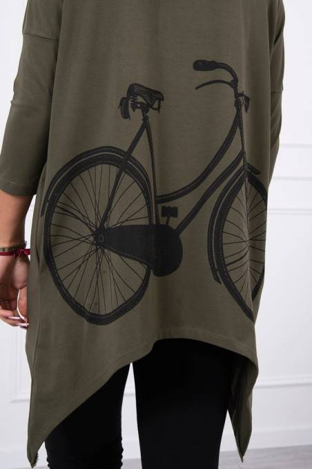 Chaki spalvos džemperis su dviračio aplikacija nugaroje