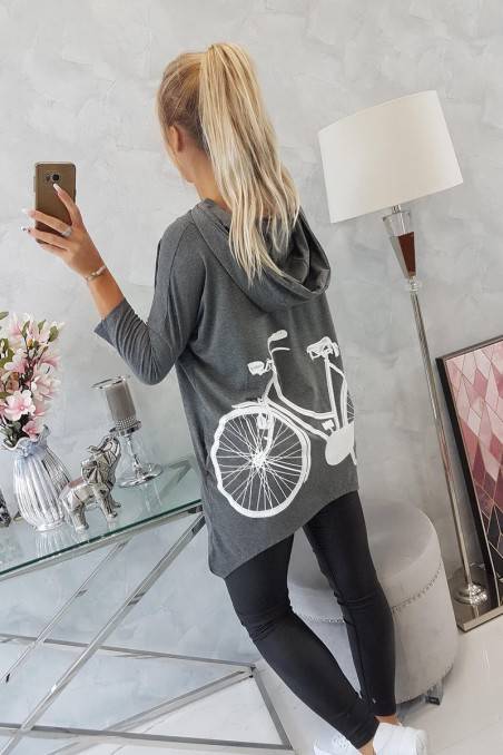Tamsiai pilkas džemperis su dviračio aplikacija nugaroje