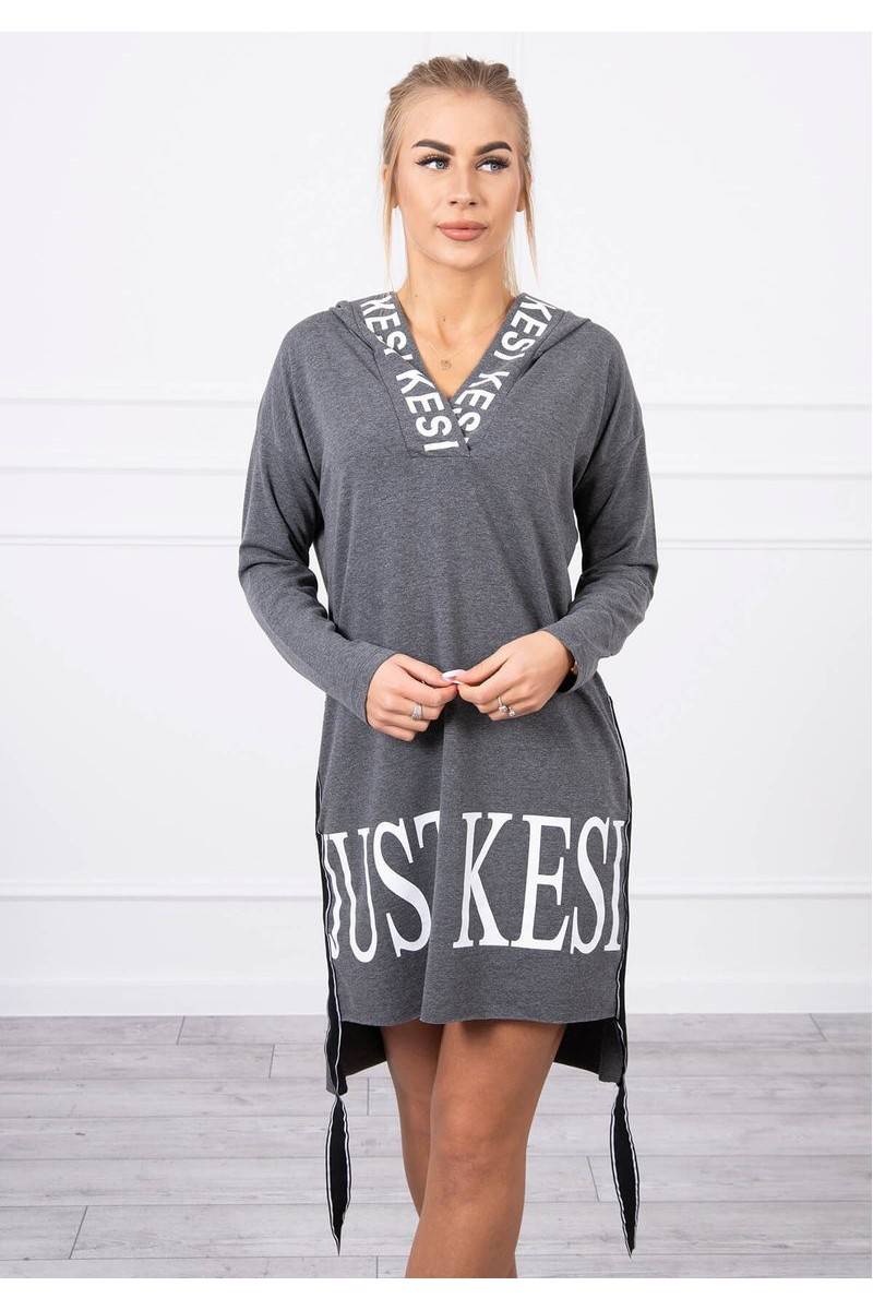 Tamsiai pilka suknelė su kapišonu KES-18578-9161