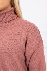Rožinis megztinis paaukštintu kaklu KES-19338-2020-16