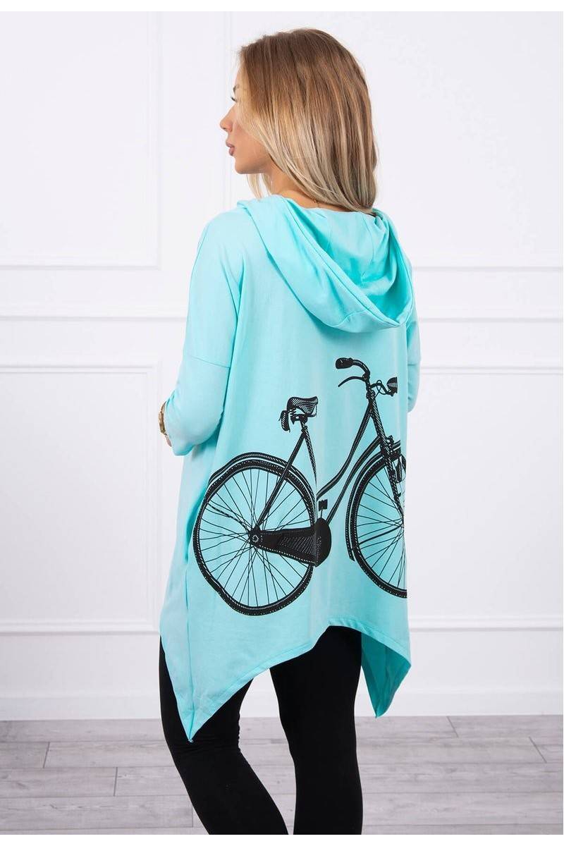 Mėtos spalvos džemperis su dviračio aplikacija nugaroje KES-19720-9139