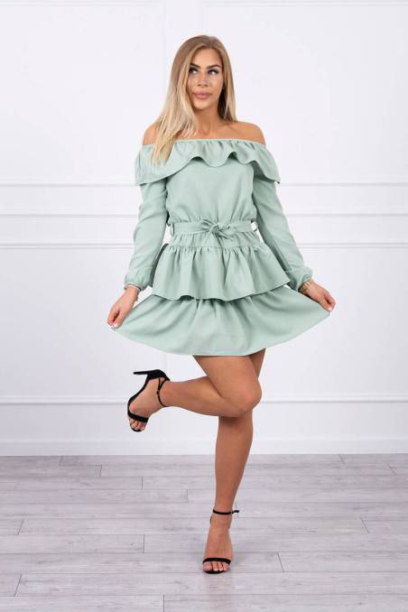 Mėtos spalvos elegantiška suknelė atvirais pečiais KES-20301-65986