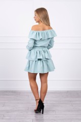 Mėtos spalvos elegantiška suknelė atvirais pečiais KES-20303-65986