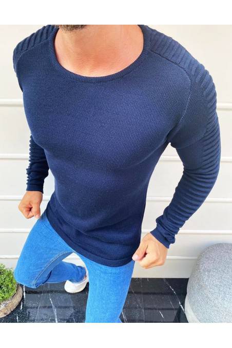 Tamsiai mėlynas vyriškas megztinis DS-wx1607