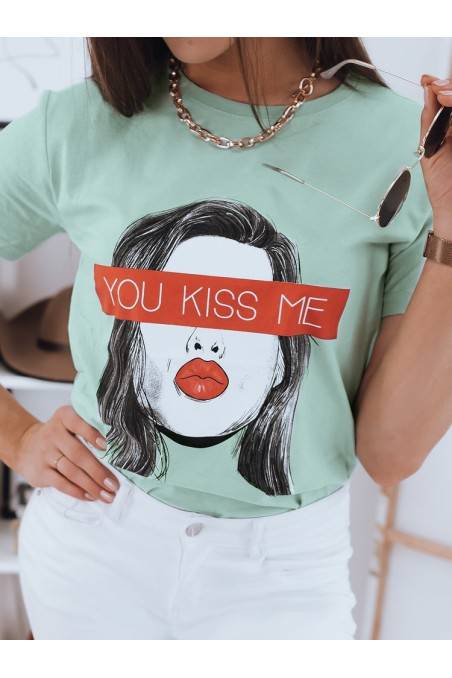 YOU KISS ME moteriški marškinėliai žali Dstreet 