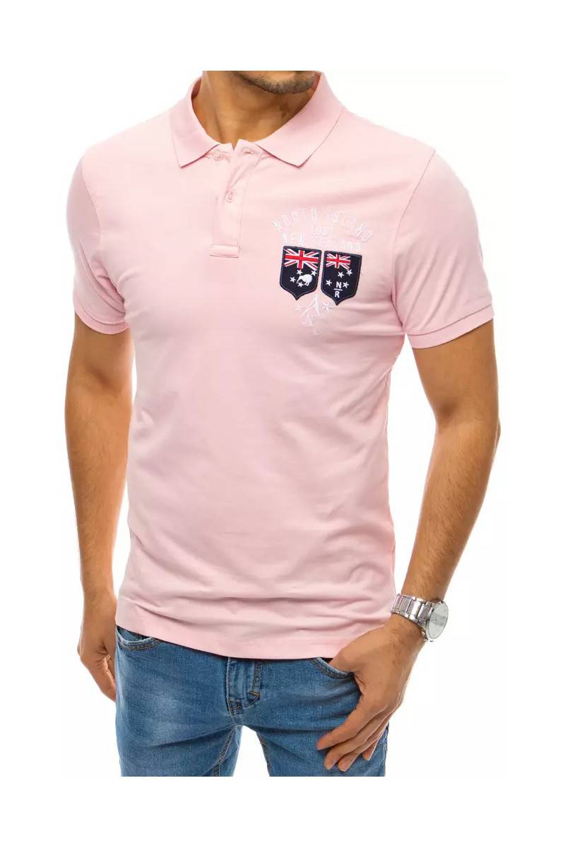 Rožiniai vyriški polo marškinėliai su siuvinėjimu Dstreet 