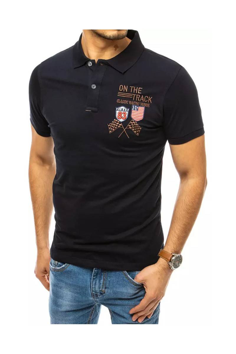 Polo marškinėliai su siuvinėjimais tamsiai mėlynos spalvos Dstreet DS-px0453