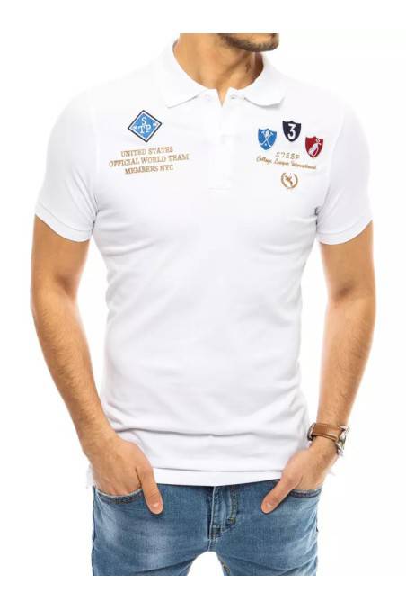 Balti vyriški polo marškinėliai su siuvinėjimu Dstreet DS-px0455