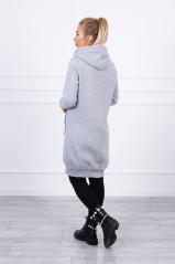 Šviesiai pilkas ilgas džemperis su kapišonu KES-20757-9302