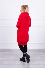 Raudonas ilgas džemperis su kapišonu KES-20760-9302