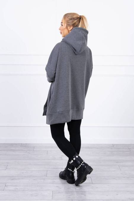 Tamsiai pilkas stilingas džemperis su kapišonu KES-20847-9305