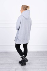 Šviesiai pilkas stilingas džemperis su kapišonu KES-20849-9305