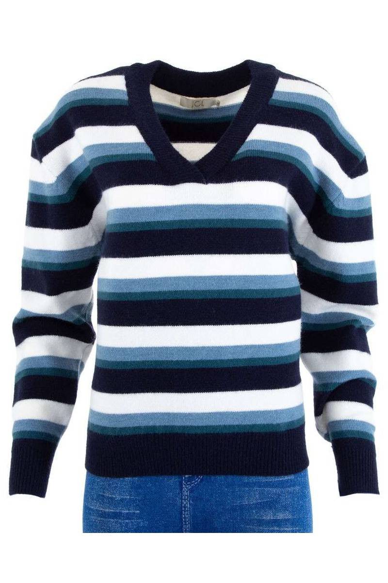 Mėlynas dryžuotas moteriškas megztinis