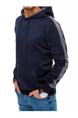 Tamsiai mėlynas vyriškas džemperis su kapišonu