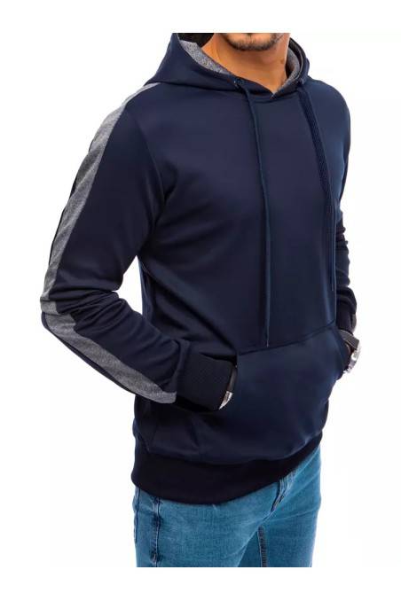 Tamsiai mėlynas vyriškas džemperis su kapišonu