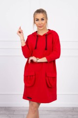 Raudona suknelė su kišenėmis KES-21418-9350