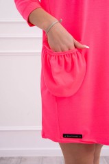 Rožinė neoninė suknelė su kišenėmis KES-21419-9350