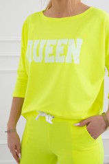 Geltonas neoninis dviejų dalių komplektas su užrašu "Queen"