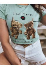 Moteriški marškinėliai TRUE FRIENDS mėtos spalvos Dstreet