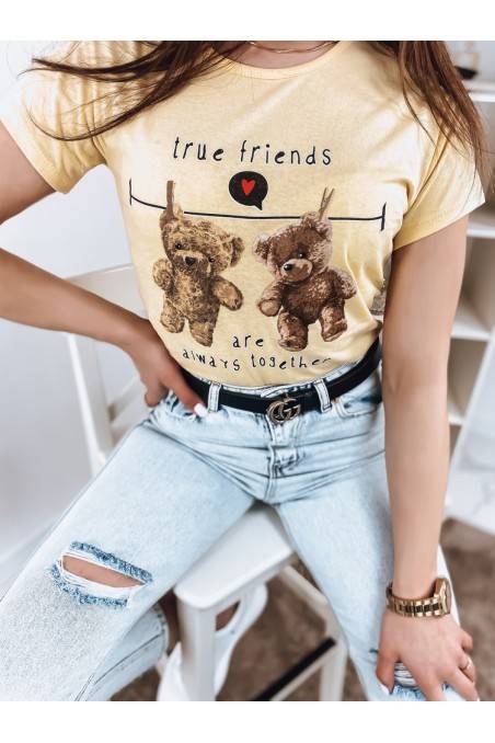 Moteriški marškinėliai TRUE FRIENDS geltoni Dstreet