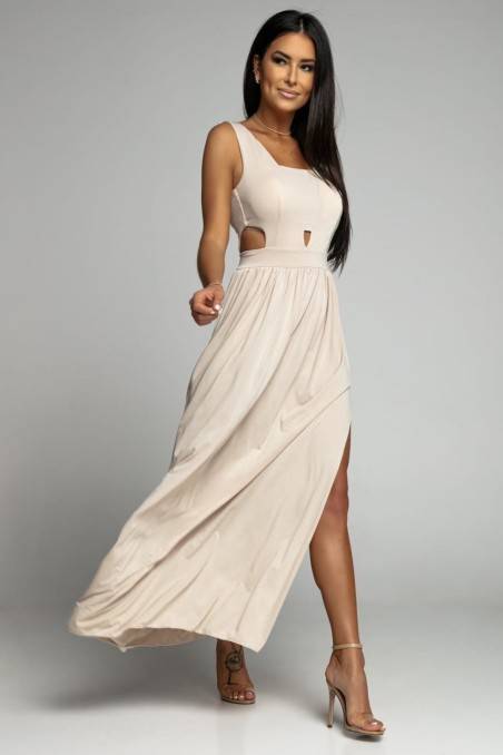 Smėlio spalvos ilga elegantiška suknelė